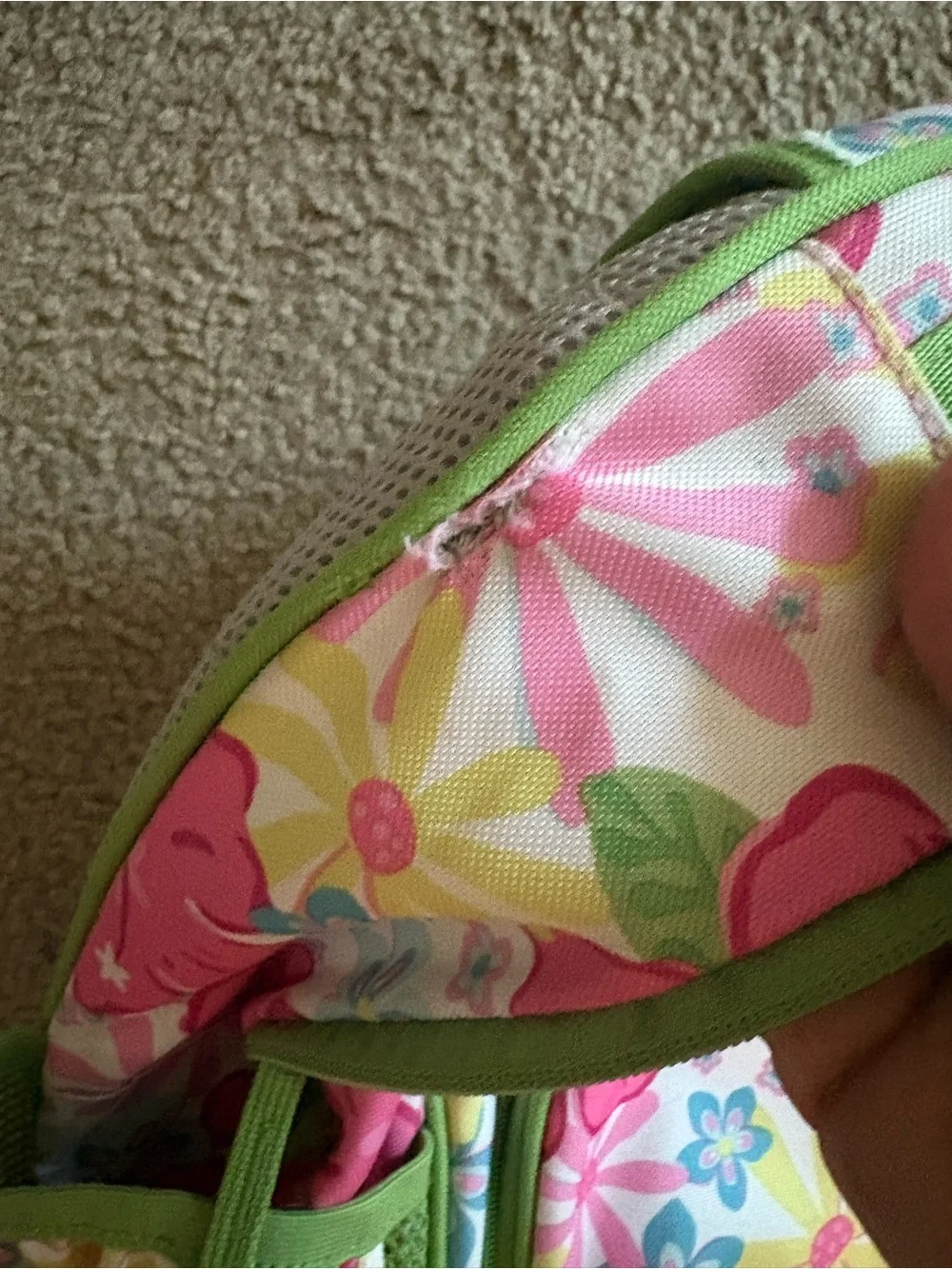 Pottery Barn Kids Pink Floral Backpack with Green Trim and Matching Lunch Bag